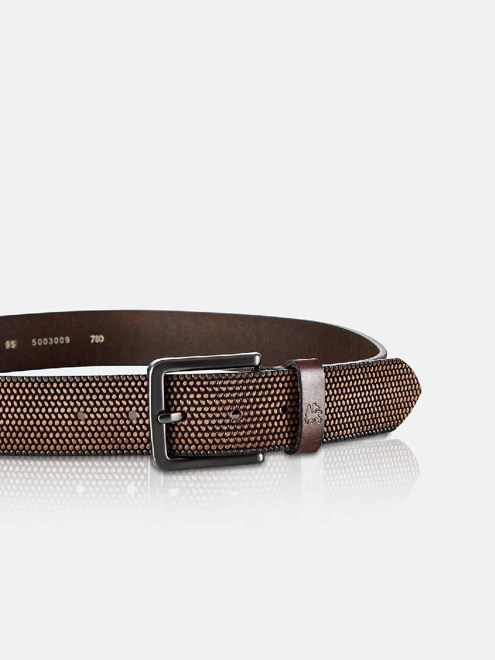 Lerros 5003009 RIEM *LEWIS* VAN BUFFELLEER MET RELIËF (780 DARK BROWN) Saisonale Angebote