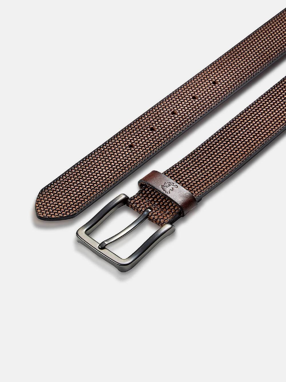 Lerros 5003009 RIEM *LEWIS* VAN BUFFELLEER MET RELIËF (780 DARK BROWN) Saisonale Angebote