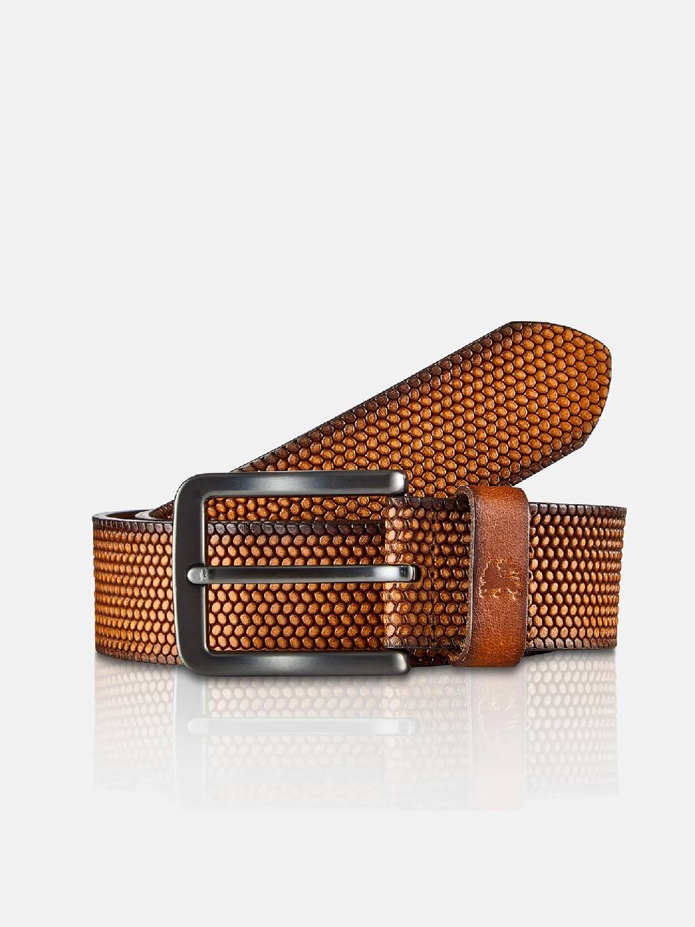 Lerros 5003009 RIEM *LEWIS* VAN BUFFELLEER MET RELIËF (740 COGNAC) Räumungsverkauf