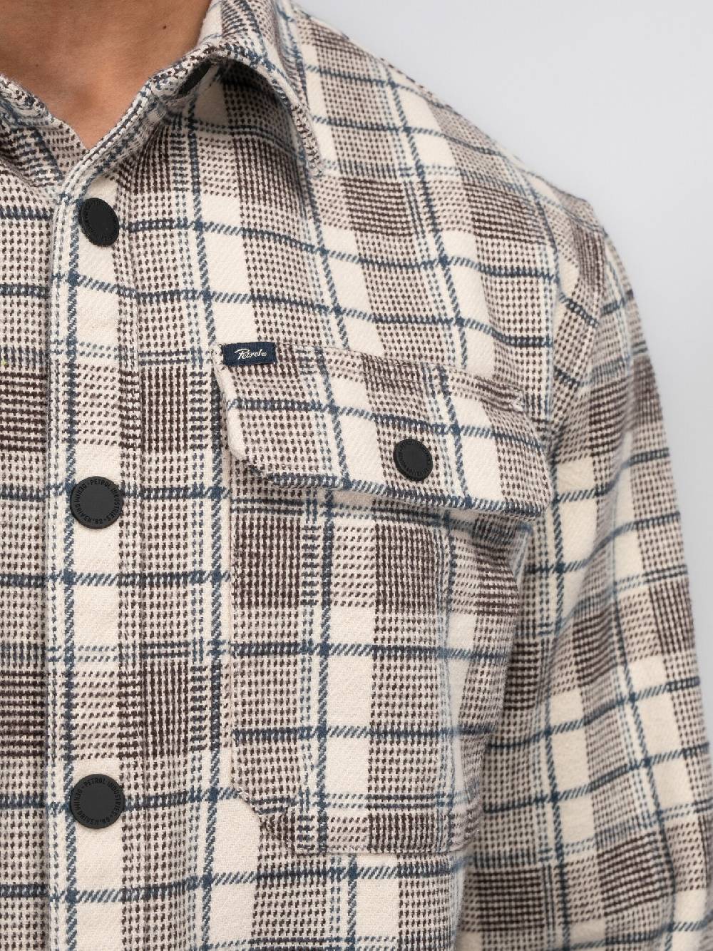 Petrol M-3040-SIL405 Men Shirt Long Sleeve Check (7137 Ecru) Neueste Mode