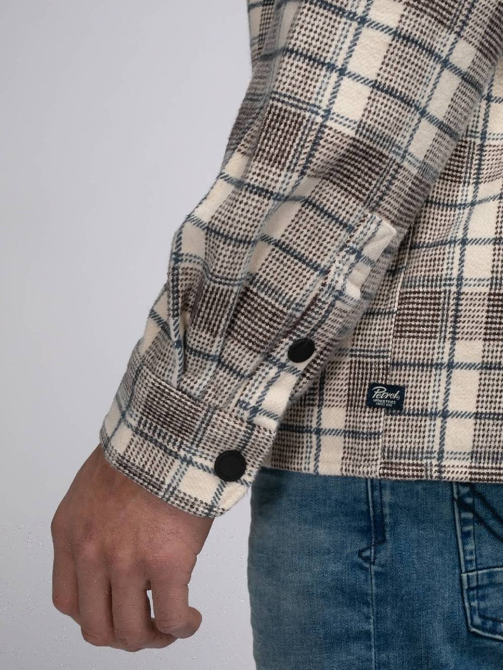 Petrol M-3040-SIL405 Men Shirt Long Sleeve Check (7137 Ecru) Neueste Mode