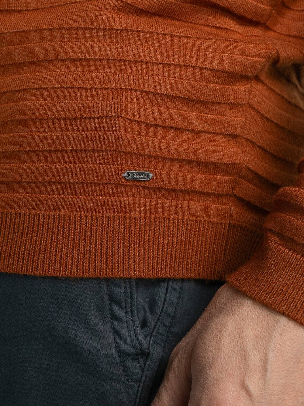 Petrol M-3040-KWR269 Men Knitwear Round Neck Basic (2123 Dark Caramel) Tägliche Deals