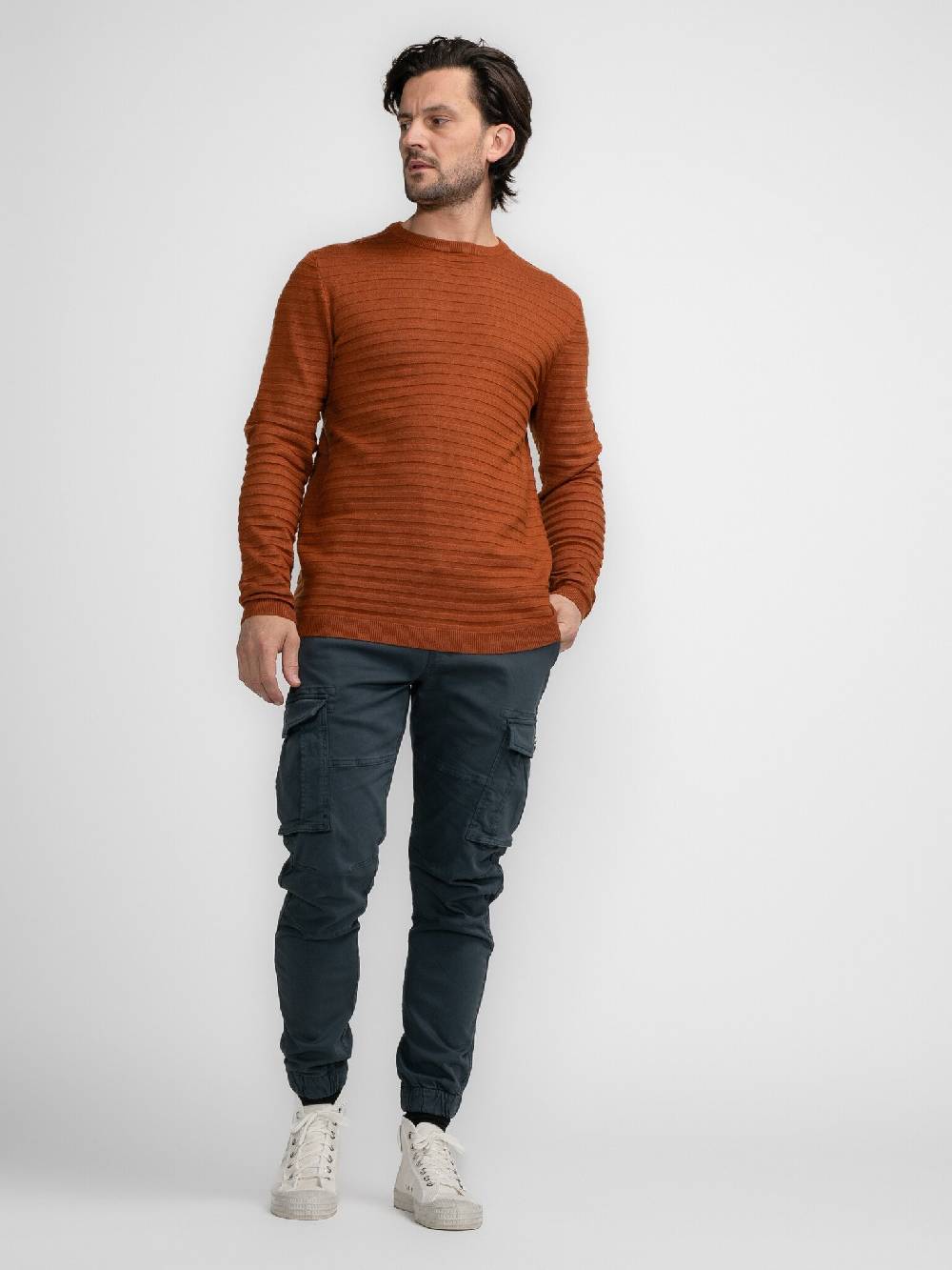 Petrol M-3040-KWR269 Men Knitwear Round Neck Basic (2123 Dark Caramel) Tägliche Deals