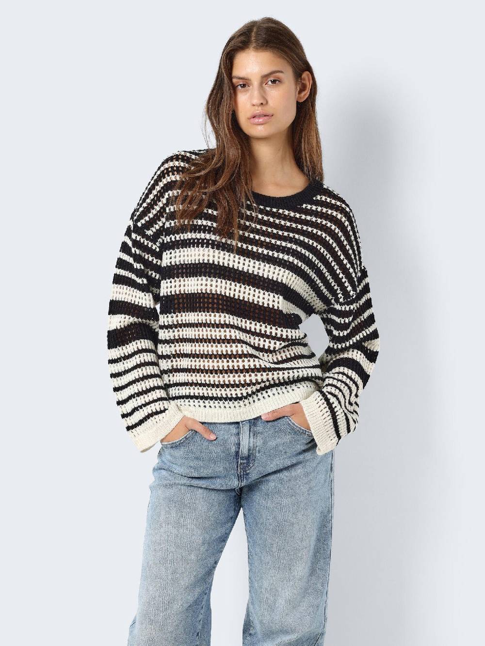 NOISY MAY NMJOLA L/S O-NECK KNT DD EGGNOG/BLACK Muttertagsangebot