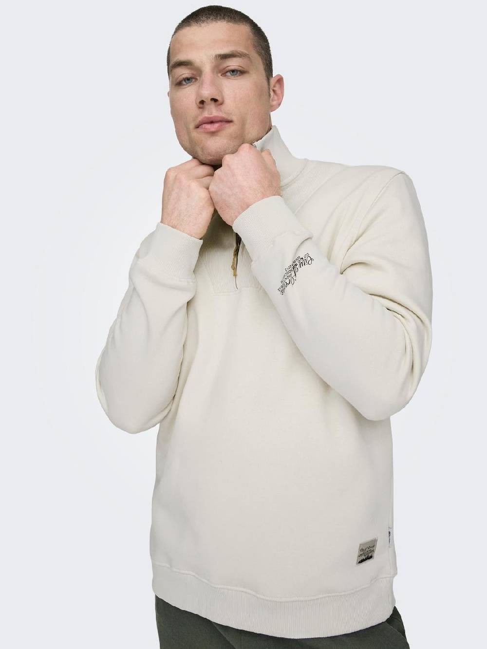 Only & Sons ONSRILEY REG 1/4 ZIP HIGH NECK SWT VD ANTIQUE WHITE Neueste Mode