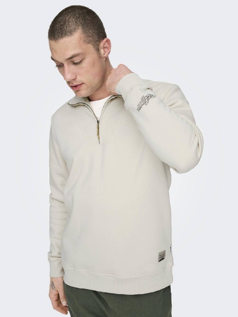 Only & Sons ONSRILEY REG 1/4 ZIP HIGH NECK SWT VD ANTIQUE WHITE Neueste Mode