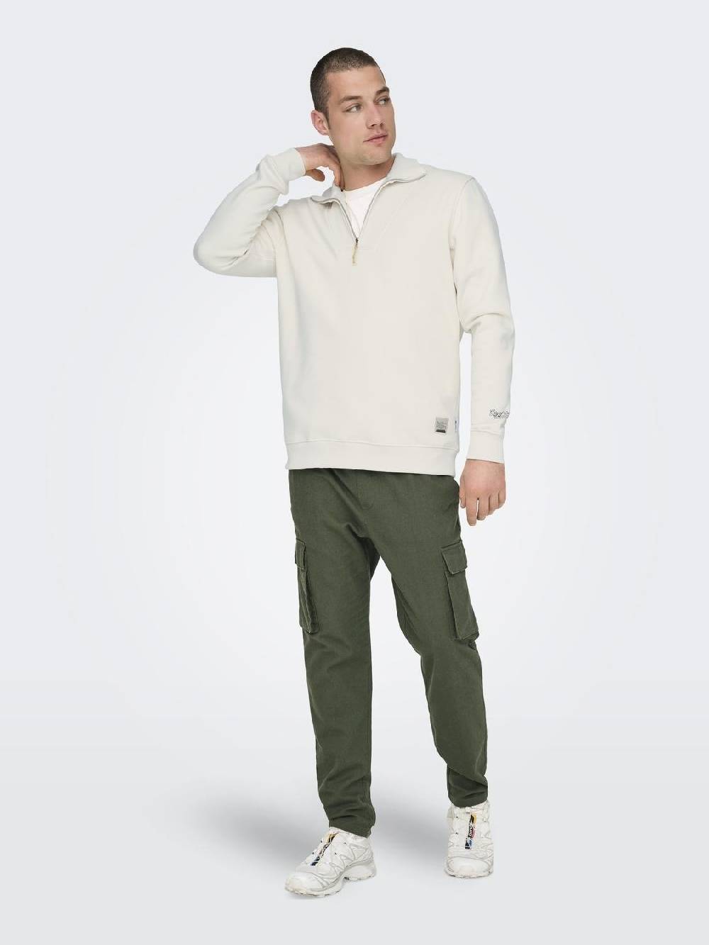 Only & Sons ONSRILEY REG 1/4 ZIP HIGH NECK SWT VD ANTIQUE WHITE Neueste Mode