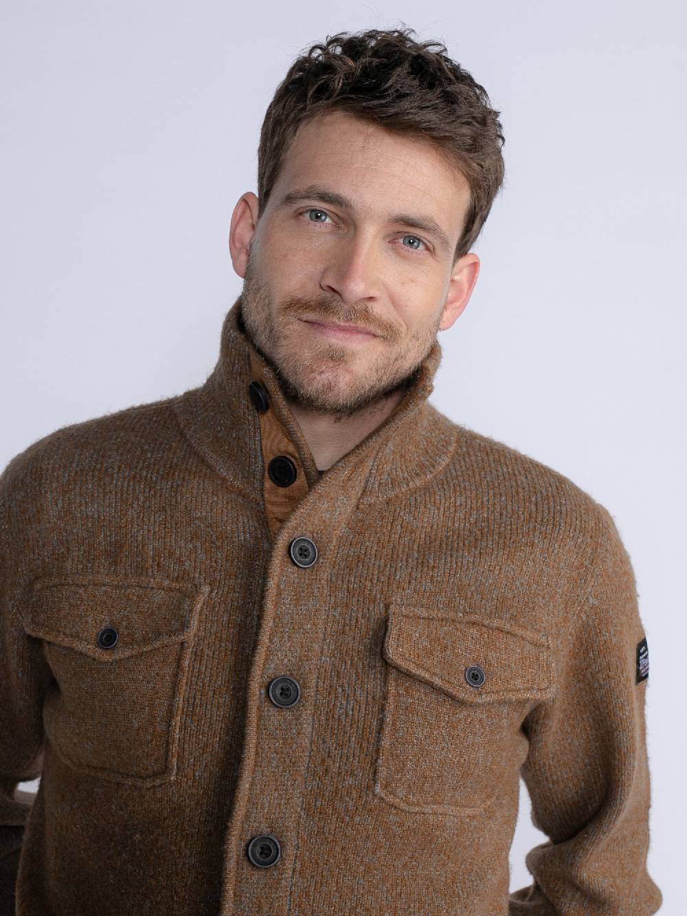 Petrol M-3030-Kwc218 - Men Knitwear Collar Cardigan (7060 Grey Truffle) Heißer Verkauf