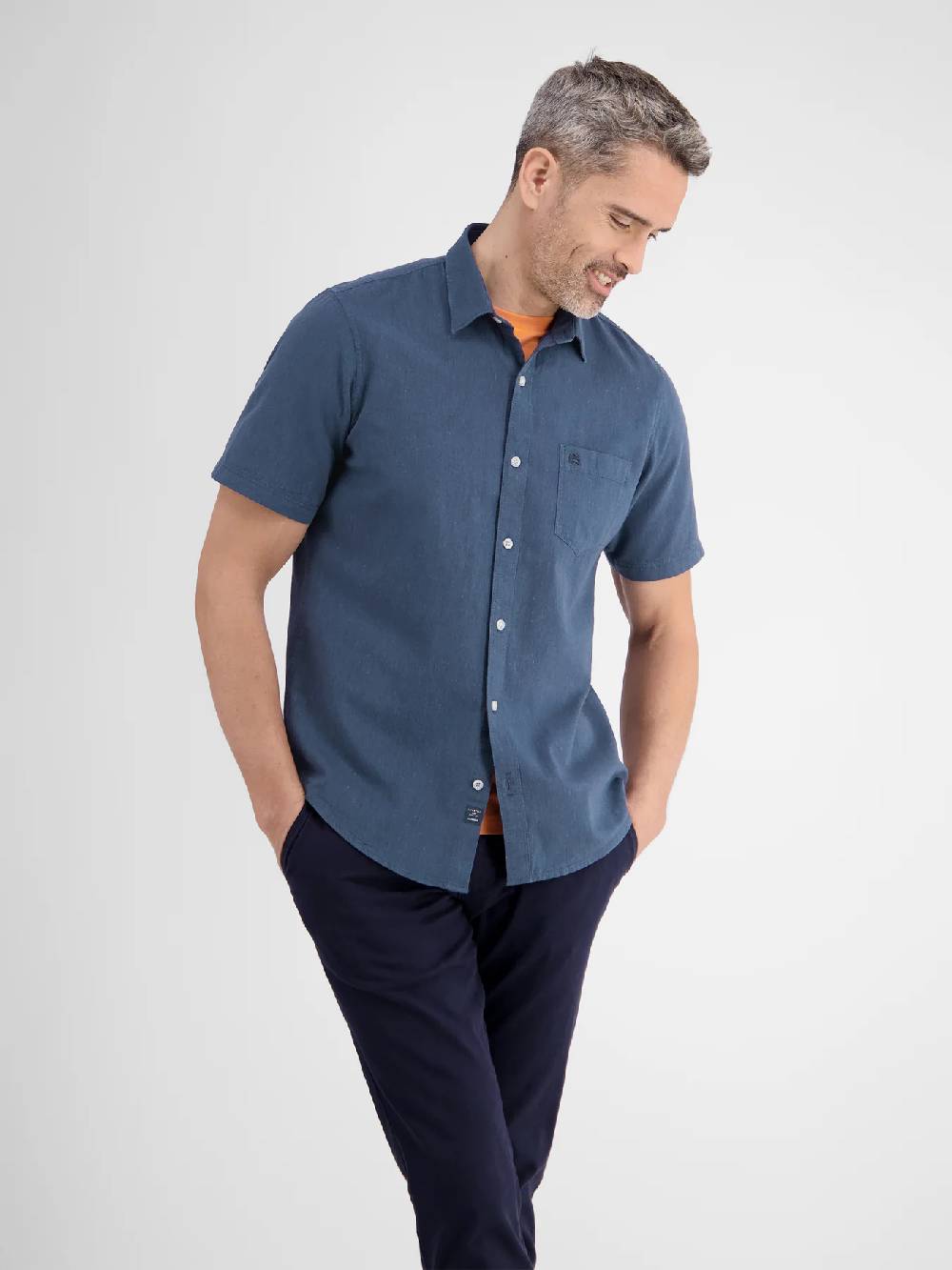 Lerros 2442010 CASUAL KATOENEN LINNEN OVERHEMD (485 CLASSIC NAVY) Letzter Tag