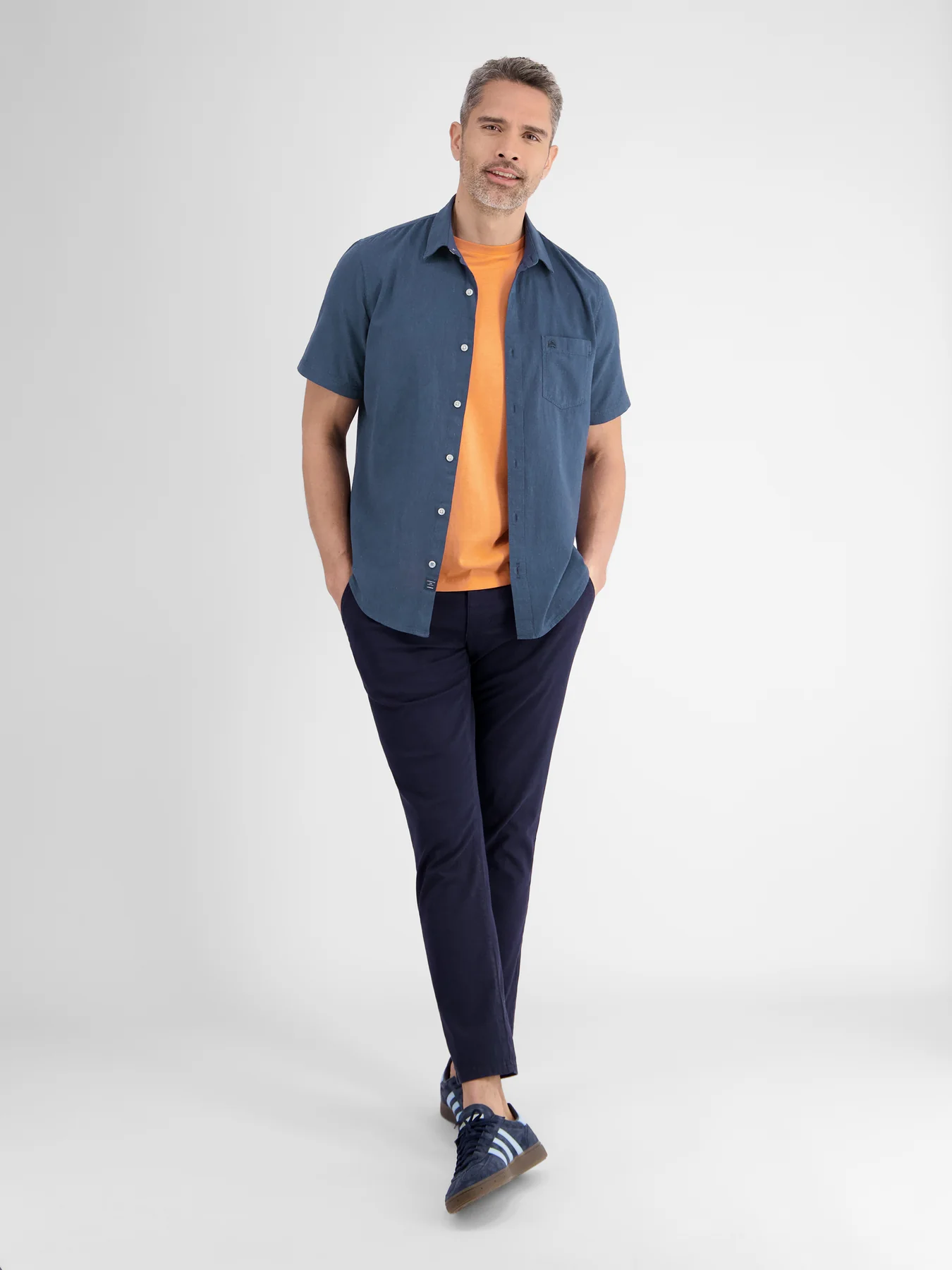 Lerros 2442010 CASUAL KATOENEN LINNEN OVERHEMD (485 CLASSIC NAVY) Letzter Tag