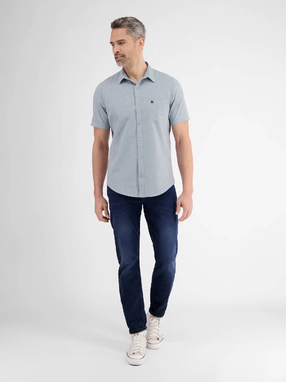 Lerros 2442010 CASUAL KATOENEN LINNEN OVERHEMD (440 MID STORM BLUE) Zeitbegrenzte Promotion