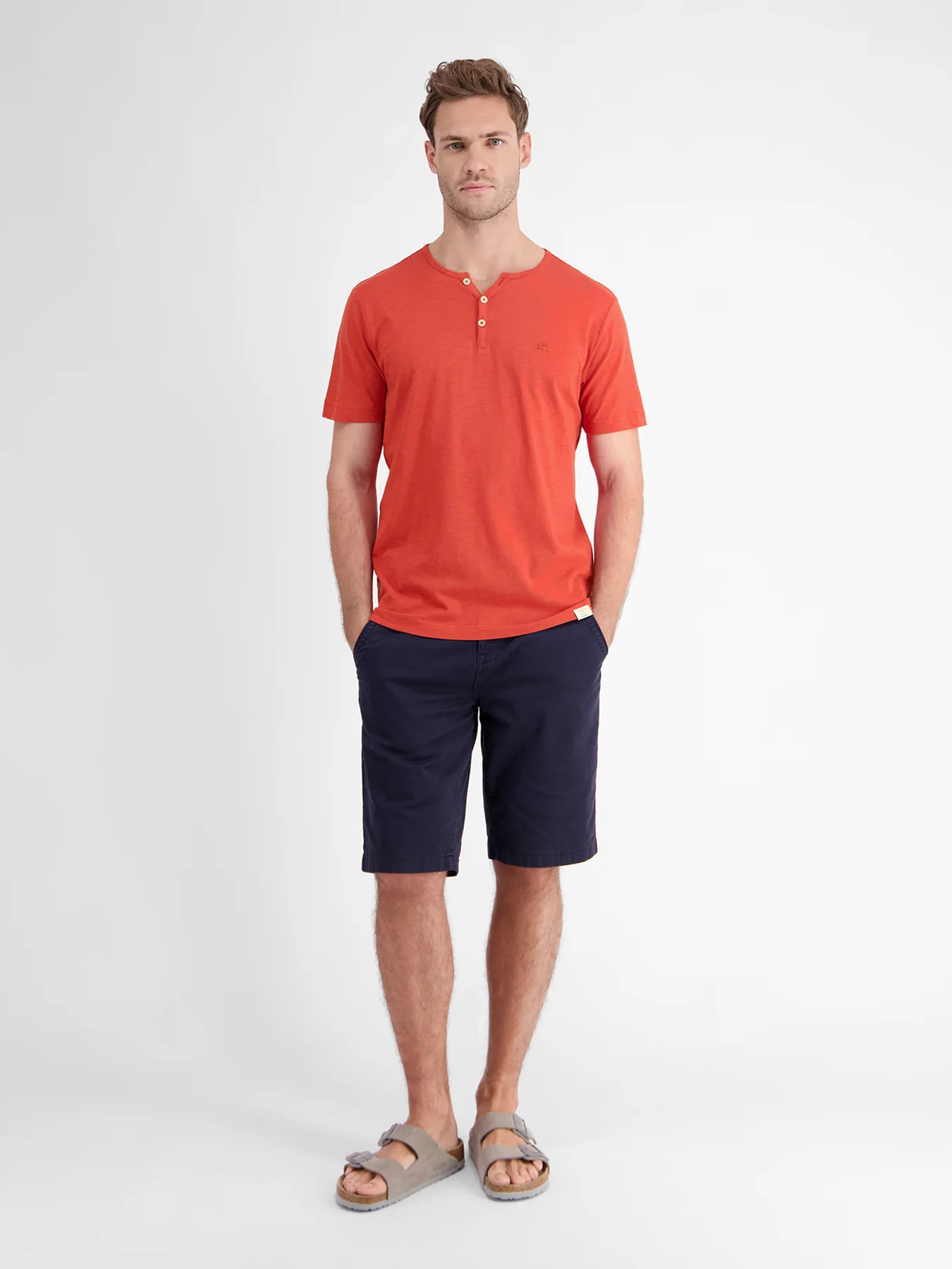 Lerros 2433908 BASIS HENLEY-SHIRT (327 DEEP CORAL RED) Sonderangebot der Fabrik