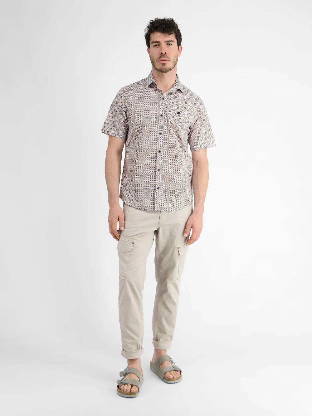 Lerros 2432303 SHIRT MET HALVE MOUW EN GEOMETRISCHE PRINT (927 MELLOW PEACH) Fabrikverkauf