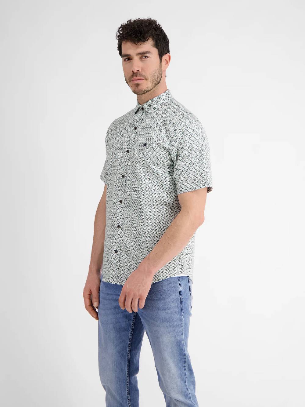 Lerros 2432303 SHIRT MET HALVE MOUW EN GEOMETRISCHE PRINT (622 COASTAL BLUE) Meist gekauft