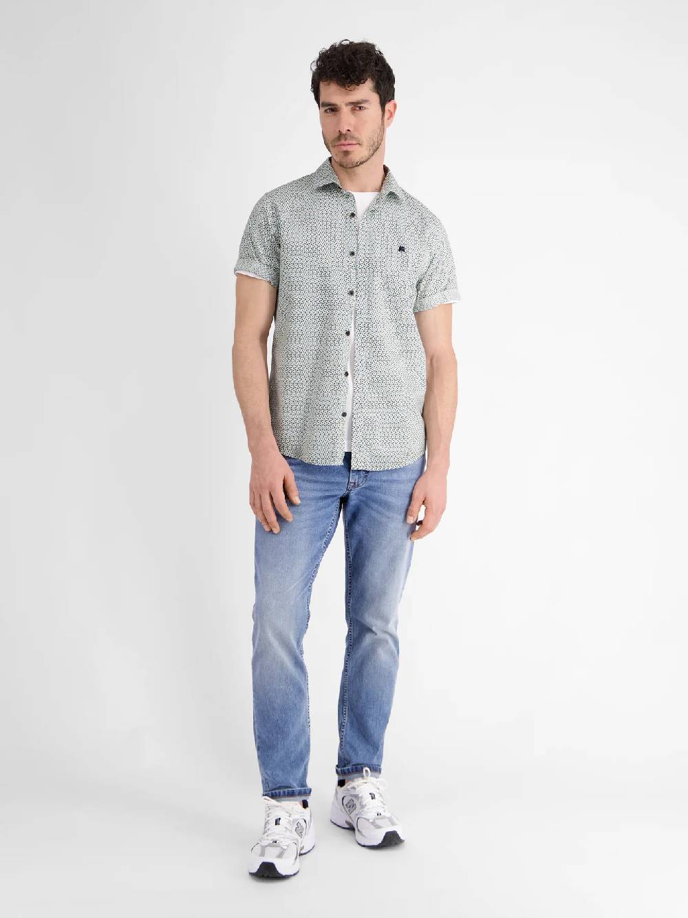 Lerros 2432303 SHIRT MET HALVE MOUW EN GEOMETRISCHE PRINT (622 COASTAL BLUE) Meist gekauft