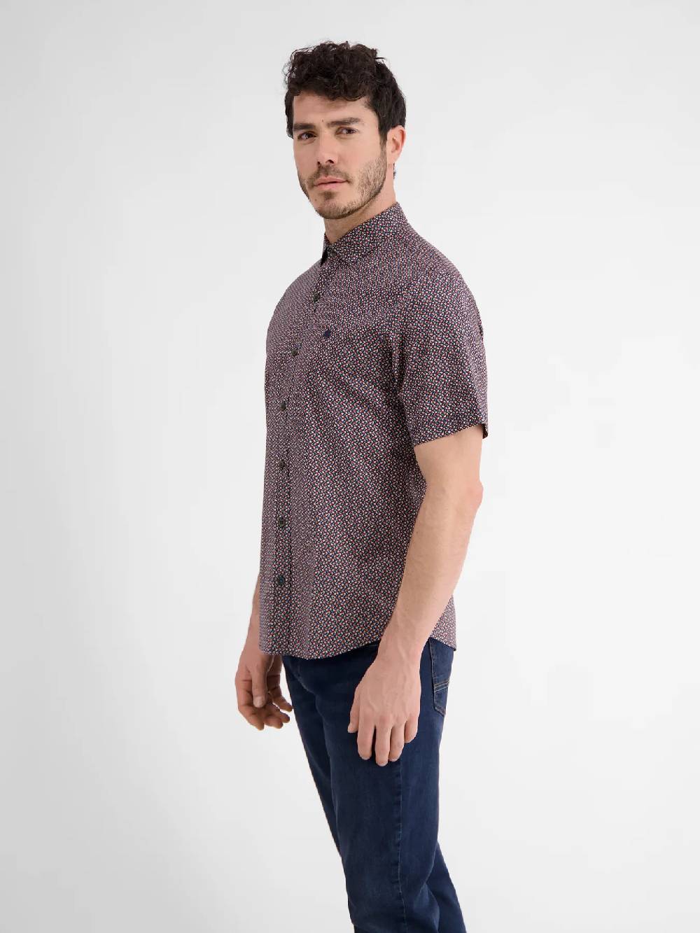 Lerros 2432303 SHIRT MET HALVE MOUW EN GEOMETRISCHE PRINT (485 CLASSIC NAVY) Blitzverkäufe