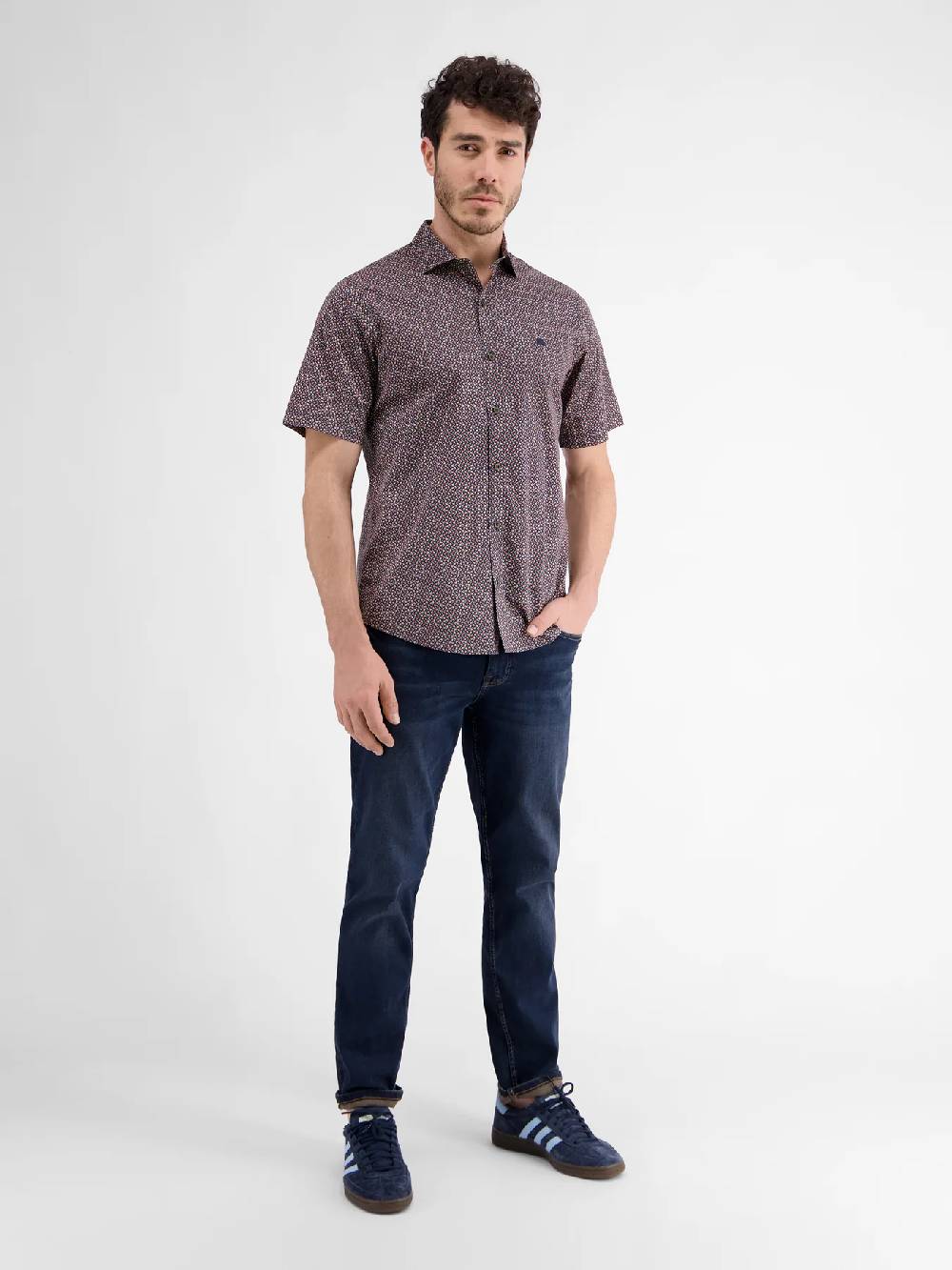 Lerros 2432303 SHIRT MET HALVE MOUW EN GEOMETRISCHE PRINT (485 CLASSIC NAVY) Blitzverkäufe