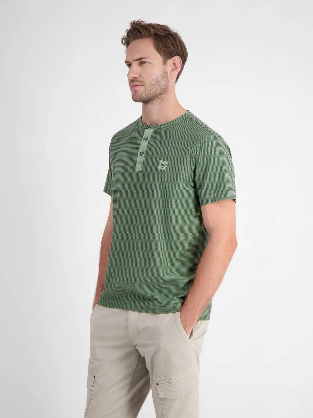 Lerros 2423910 GESTREEPT SERAFINO OVERHEMD (612 SAGE GREEN) Fabrik Onlineshop