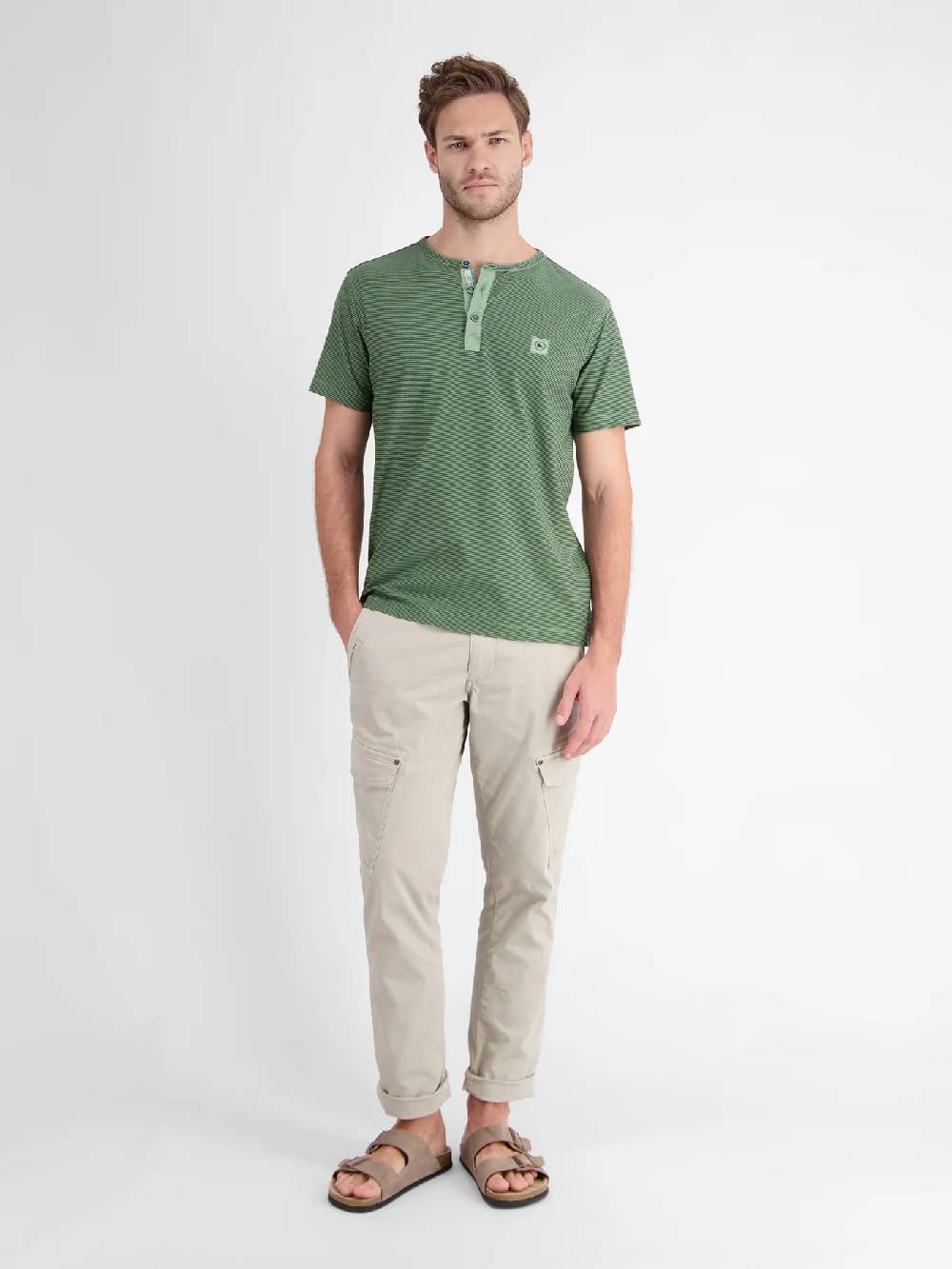 Lerros 2423910 GESTREEPT SERAFINO OVERHEMD (612 SAGE GREEN) Fabrik Onlineshop