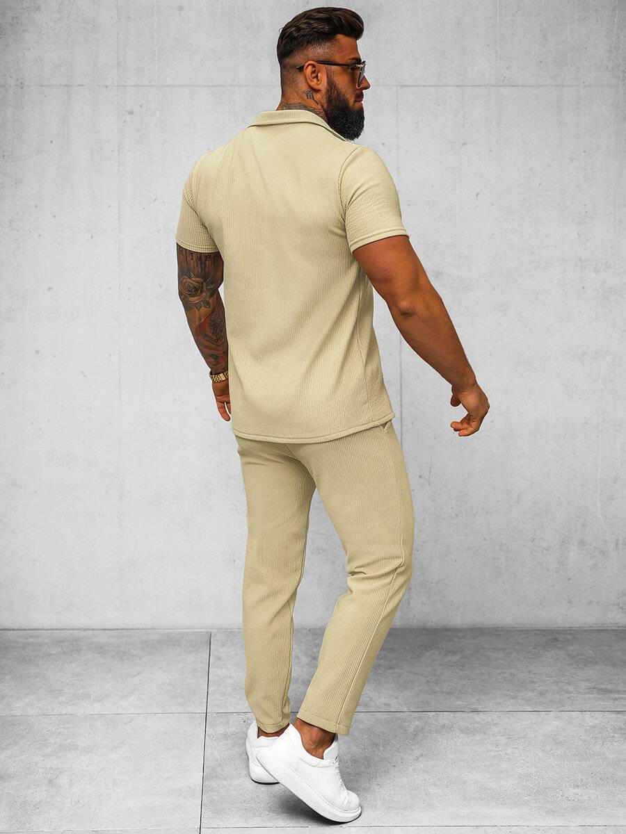 Ozonee Beige Herrenset – Hemd und Hose OZONEE O/Y963TSP Preisnachlass
