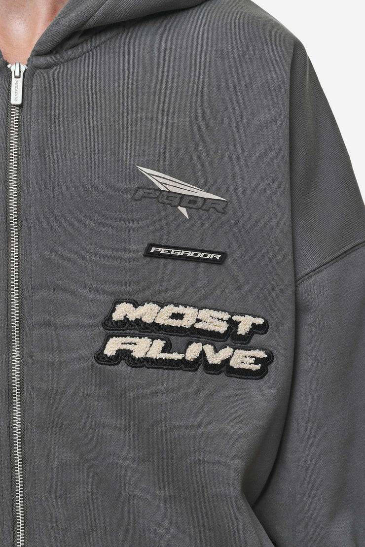 Pegador Hogan Boxy Sweat Jacket Washed Anthracite Schlussverkauf