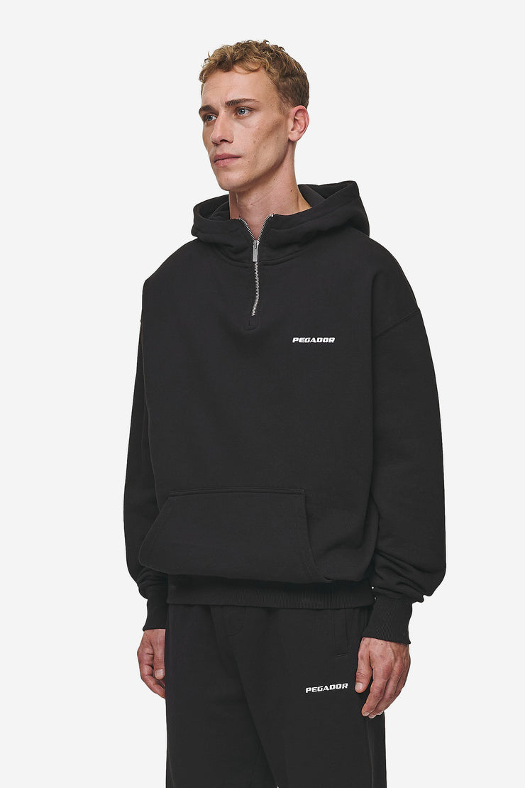 Pegador Logo Oversized Halfzip Hoodie Washed Black Flash Sale