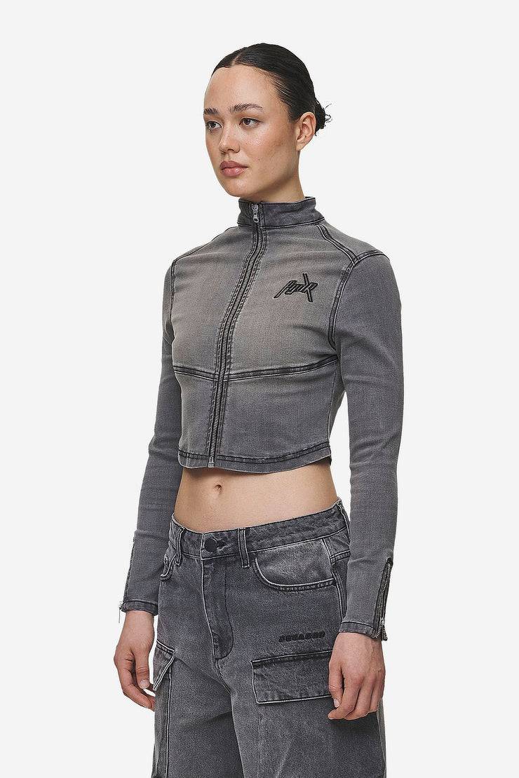 Pegador Elly Denim Biker Jacket Washed Deep Grey Rabatte dieses Monats