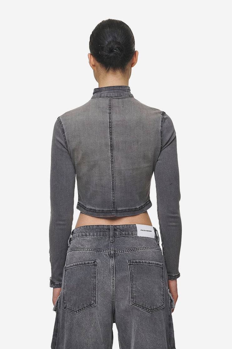 Pegador Elly Denim Biker Jacket Washed Deep Grey Rabatte dieses Monats