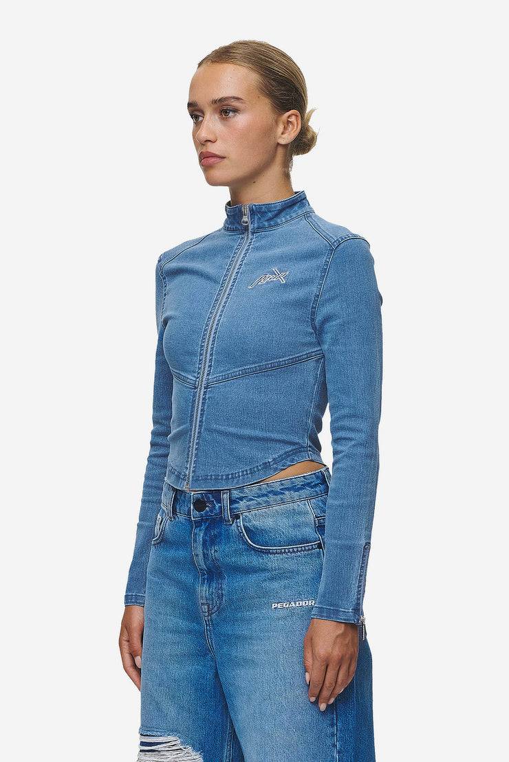 Pegador Elly Denim Biker Jacket Washed Blue 2025