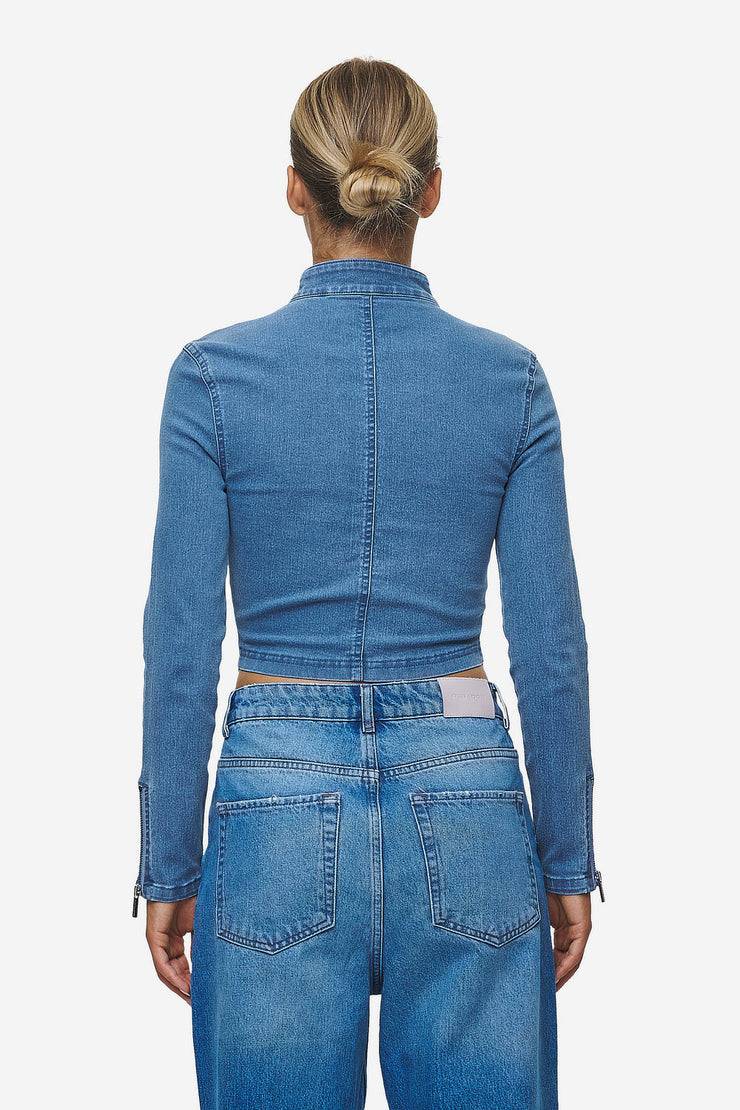 Pegador Elly Denim Biker Jacket Washed Blue 2025