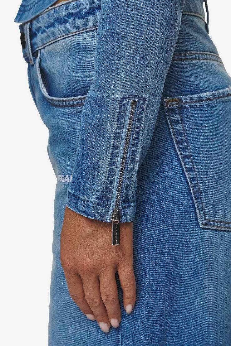 Pegador Elly Denim Biker Jacket Washed Blue 2025