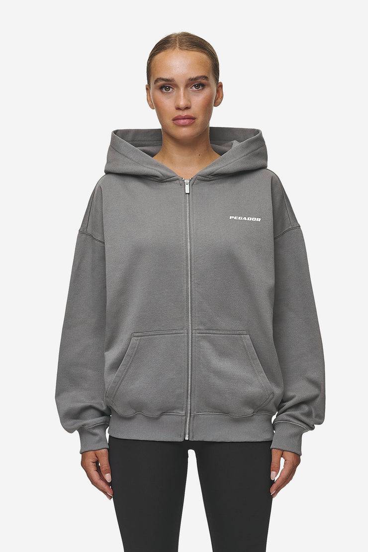 Pegador Ramira Oversized Sweat Jacket Washed Deep Grey White Fabrikverkauf
