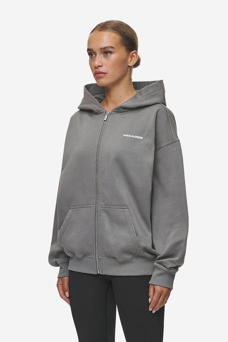 Pegador Ramira Oversized Sweat Jacket Washed Deep Grey White Fabrikverkauf