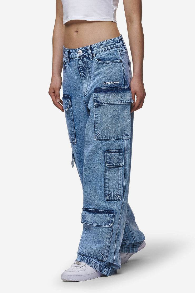 Pegador Leli High Waist Cargo Jeans Washed Denim Blue Zeitlich begrenztes Angebot