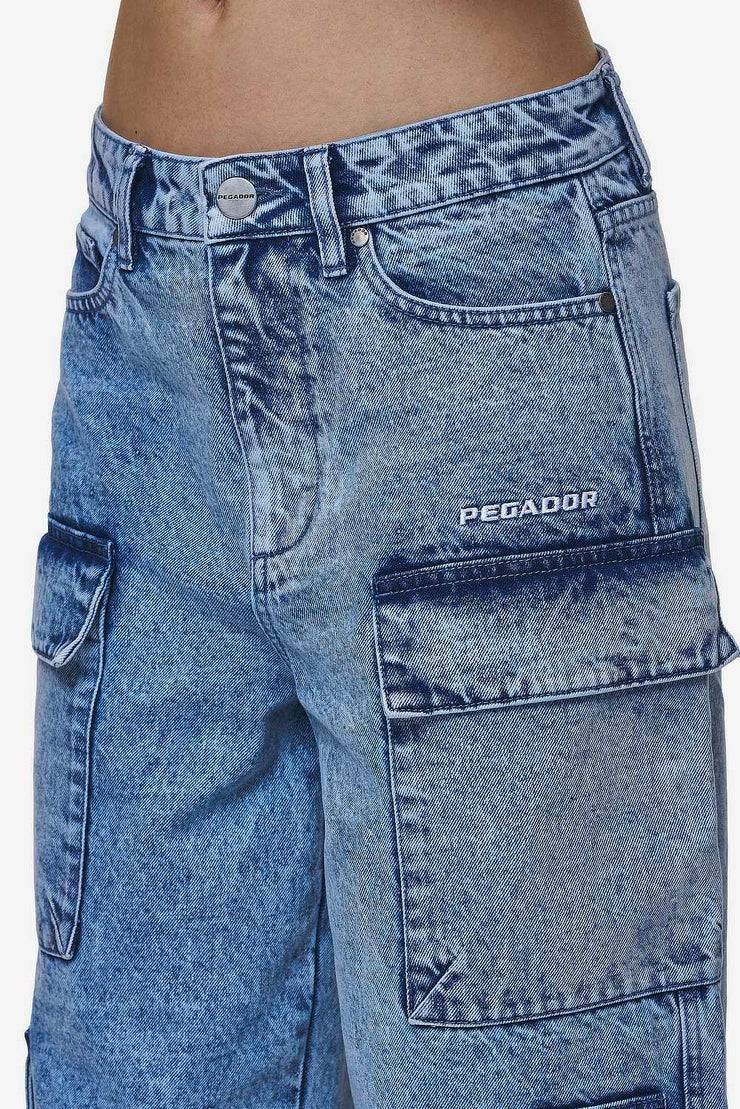 Pegador Leli High Waist Cargo Jeans Washed Denim Blue Zeitlich begrenztes Angebot