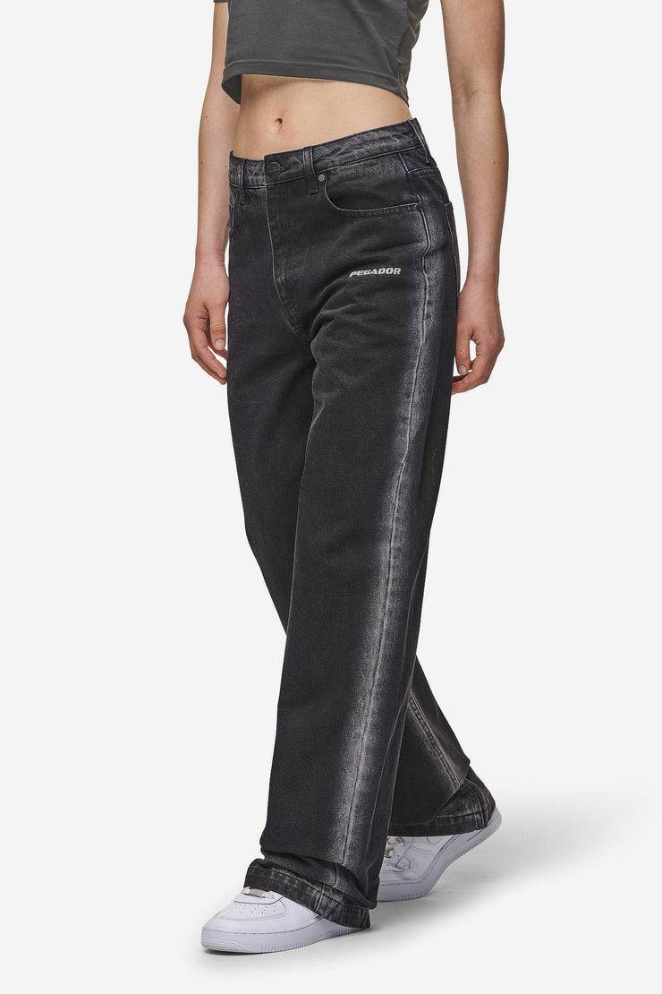 Pegador Gina Sprayed Wide Leg Jeans Washed Black White Blitzangebot