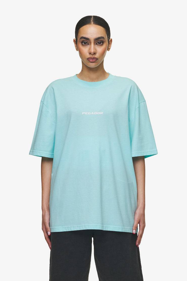 Pegador Colne Logo Oversized Tee Washed Sky Blue White Begrenzte Freigabe