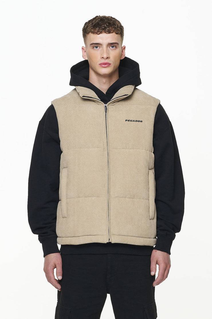 Pegador Bardon Cord Puffer Vest Sand 50% Rabatt für begrenzte Zeit
