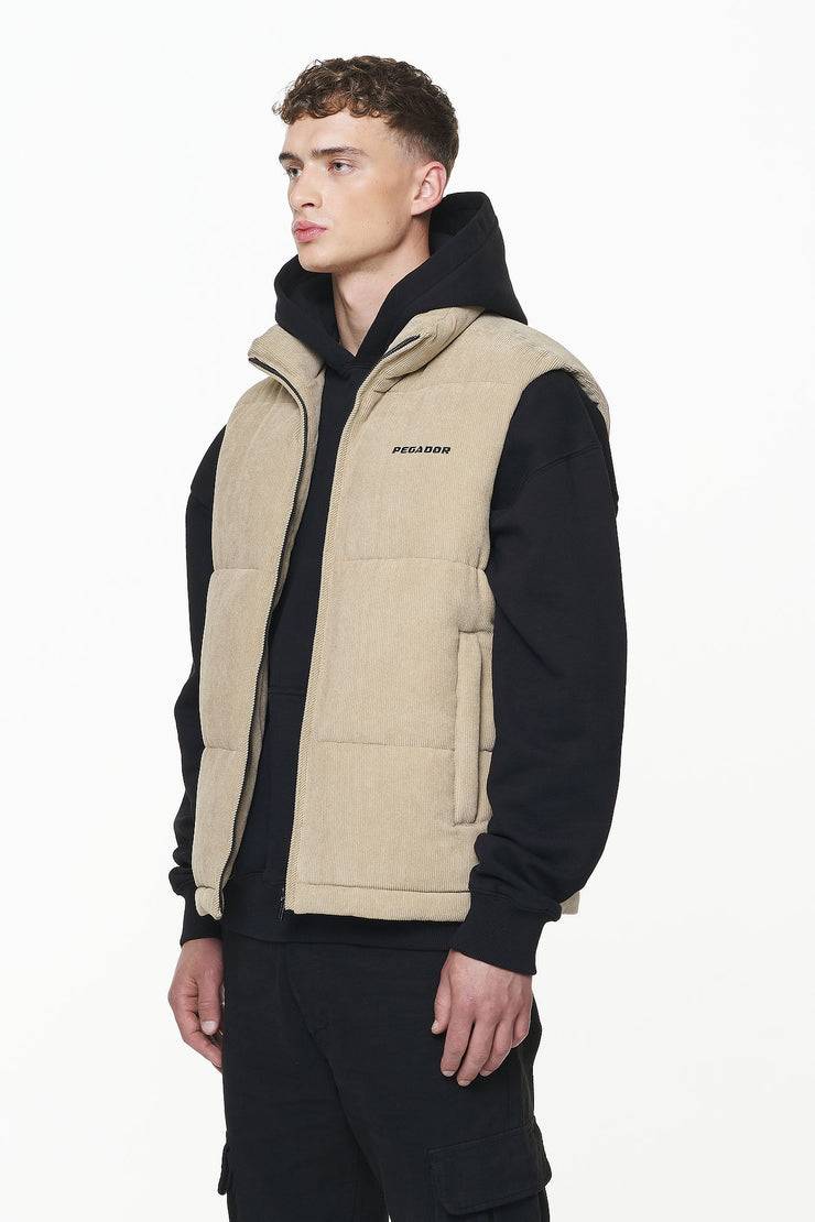 Pegador Bardon Cord Puffer Vest Sand 50% Rabatt für begrenzte Zeit