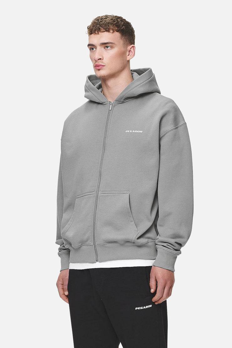 Pegador Logo Oversized Sweat Jacket Washed Cool Grey White Gum Sonderangebot der Fabrik