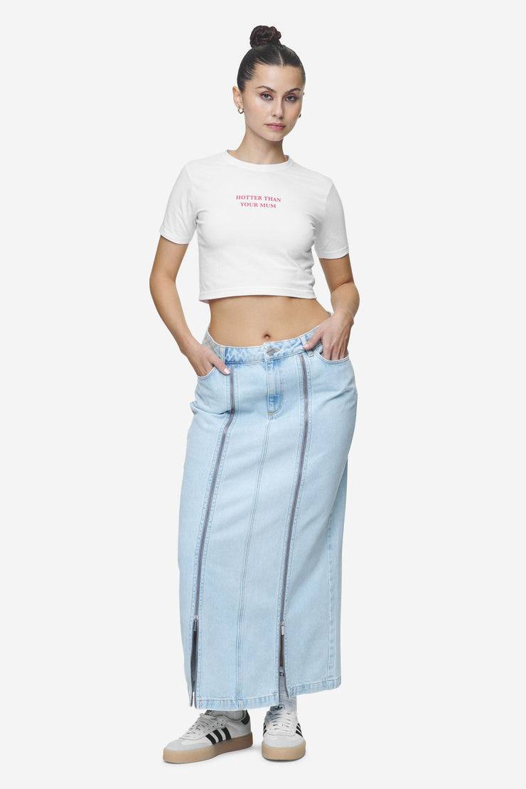 Pegador Aya Denim Midi Zip Skirt Washed Light Blue 50% Rabatt für begrenzte Zeit