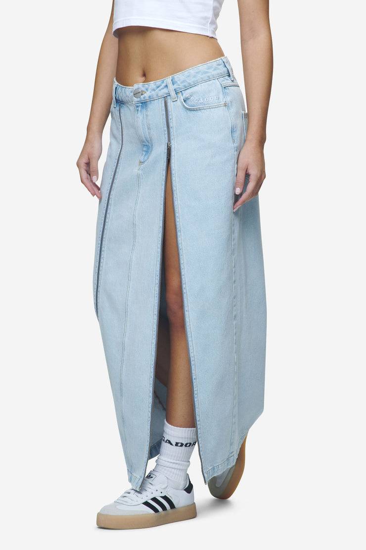 Pegador Aya Denim Midi Zip Skirt Washed Light Blue 50% Rabatt für begrenzte Zeit