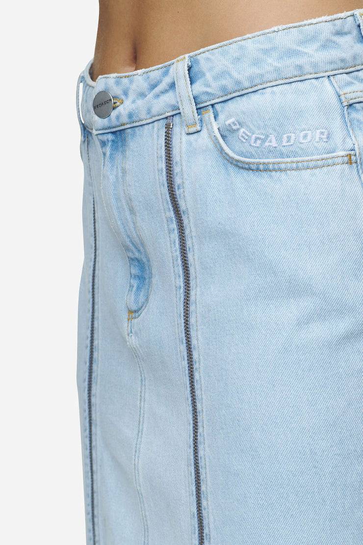 Pegador Aya Denim Midi Zip Skirt Washed Light Blue 50% Rabatt für begrenzte Zeit
