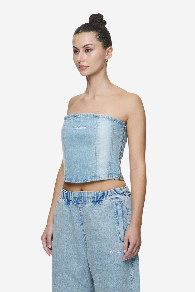 Pegador Miranda Denim Tube Top Washed Pale Blue Bleached Blue Online