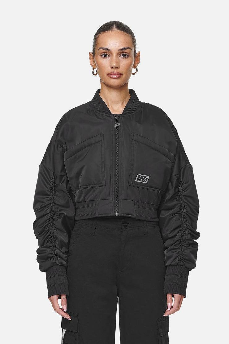 Pegador Laura Cropped Ruffed Oversized Jacket Black Fabrik Onlineshop