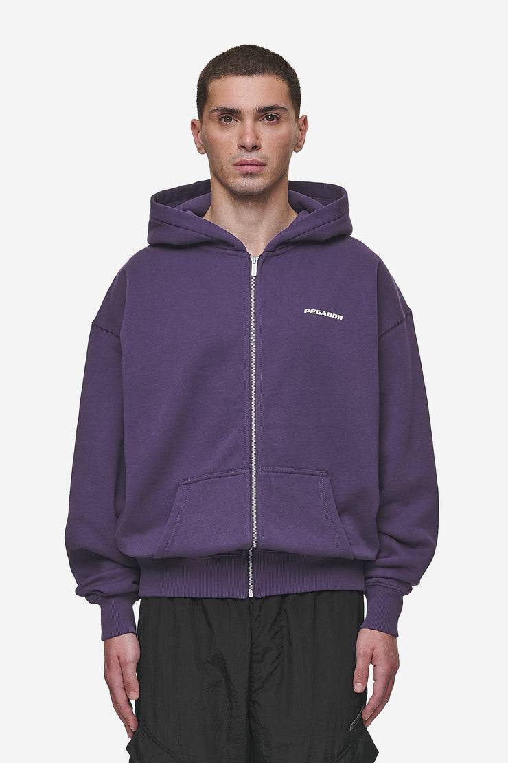 Pegador Colne Logo Oversized Sweat Jacket Washed Deep Purple White Heißer Verkauf
