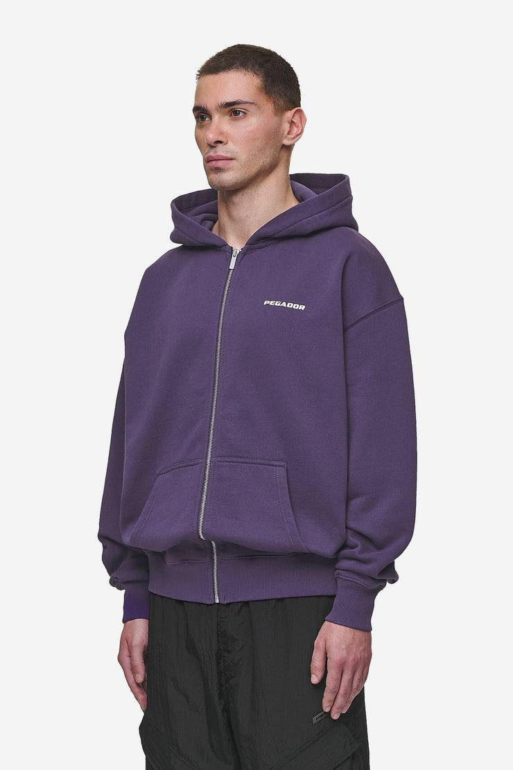 Pegador Colne Logo Oversized Sweat Jacket Washed Deep Purple White Heißer Verkauf