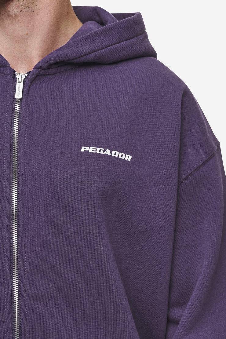 Pegador Colne Logo Oversized Sweat Jacket Washed Deep Purple White Heißer Verkauf