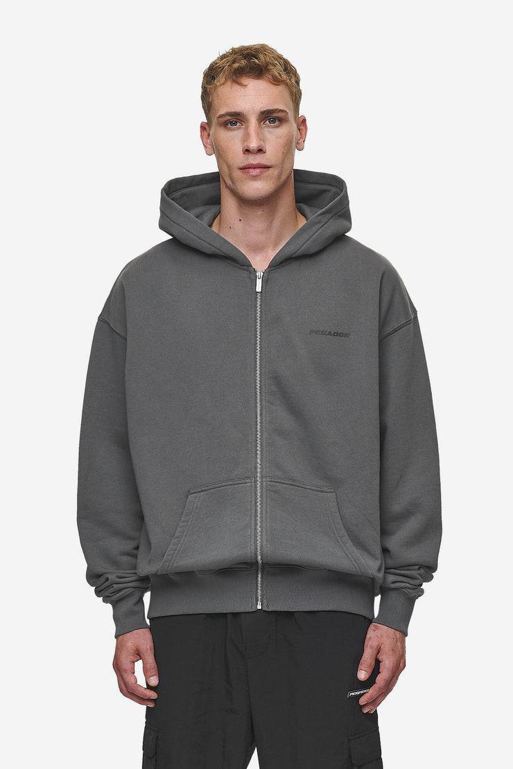 Pegador Colne Logo Oversized Sweat Jacket Washed Anthracite Black Top Angebot