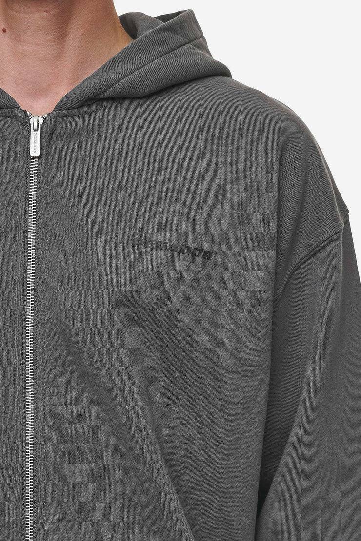 Pegador Colne Logo Oversized Sweat Jacket Washed Anthracite Black Top Angebot